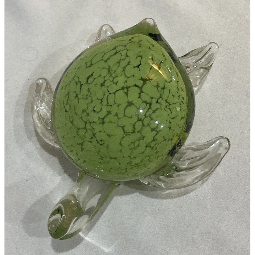 Vintage Fifth Ave Crystal Heavy Art  Green Sea Turtle Paperweight